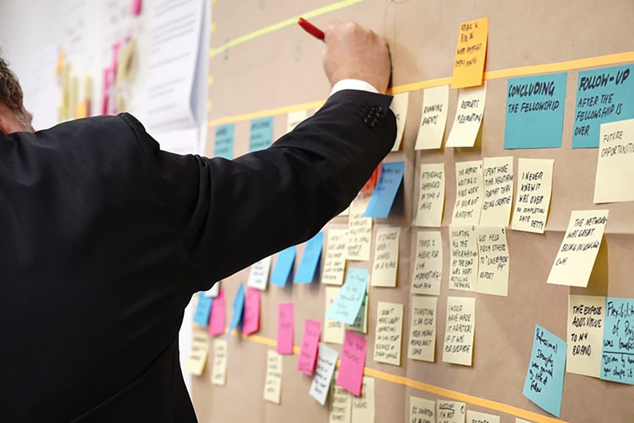 People using post-it notes to manage change in the charity sector