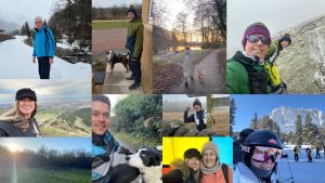 Montage of team members walking challenge 