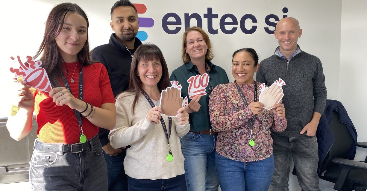 Members of the Entec Si team celebrate being voted one of the UK's Best WorkPlaces.